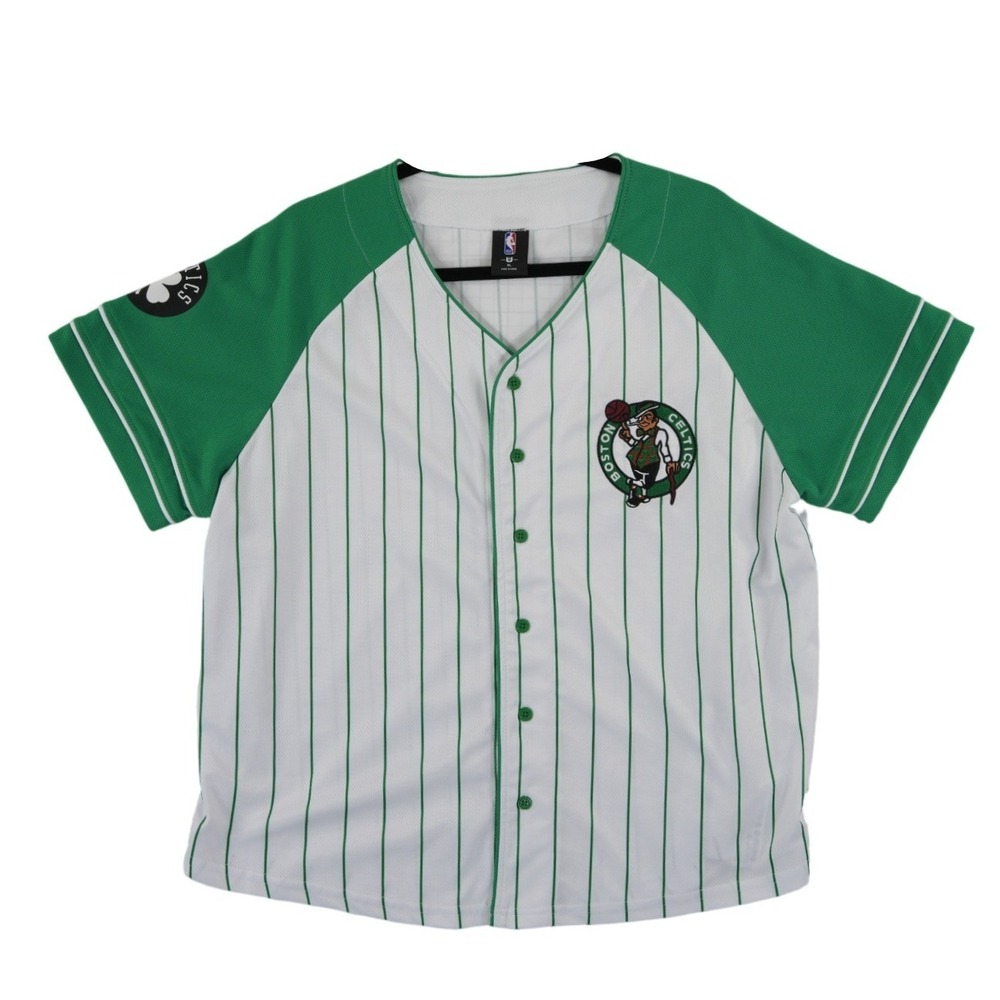 NBA Boston Celtics Jersey Men's Size XL White Green Pinstripe Button Top Shirt